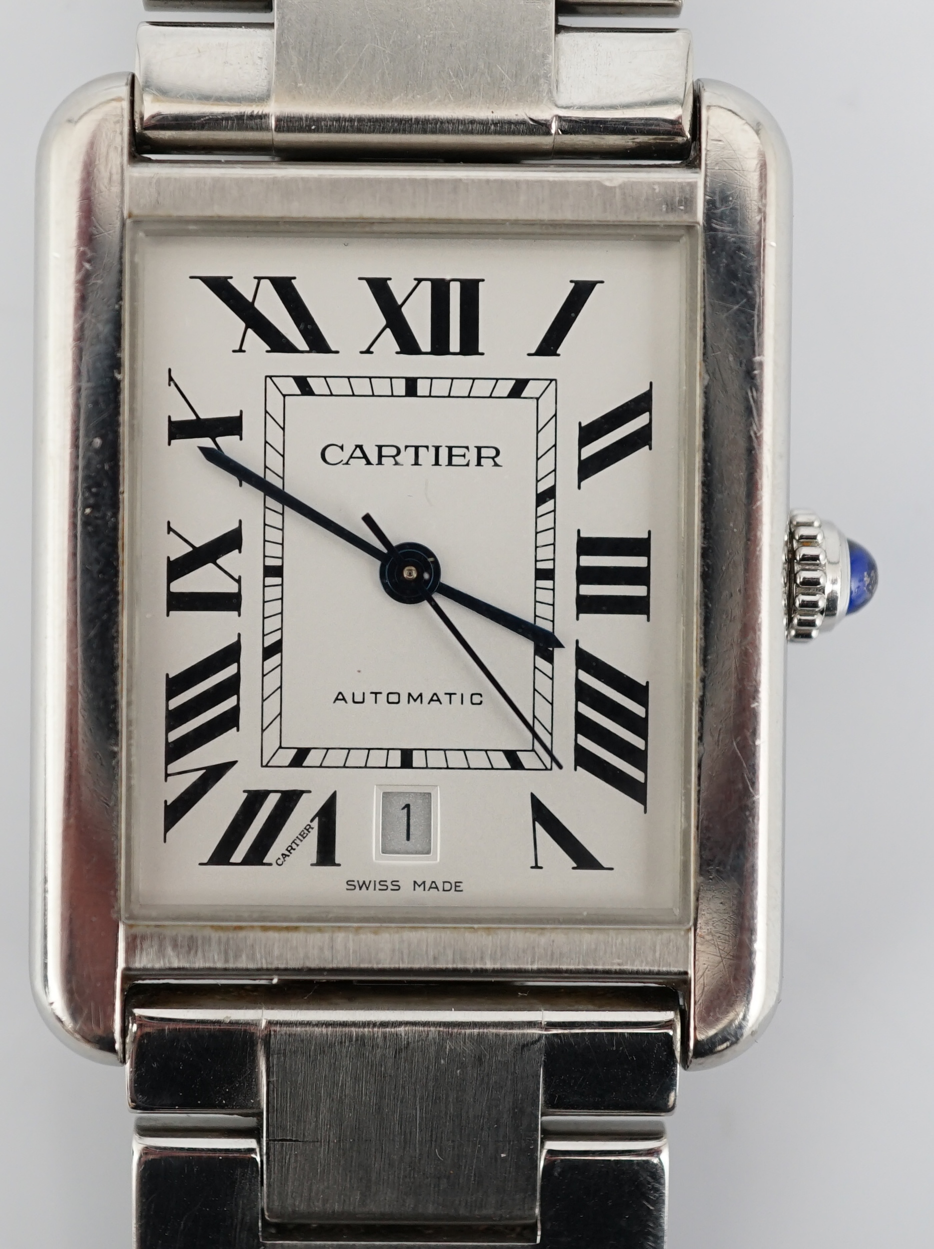 A gentleman's stainless steel Cartier Tank solo automatic wrist watch